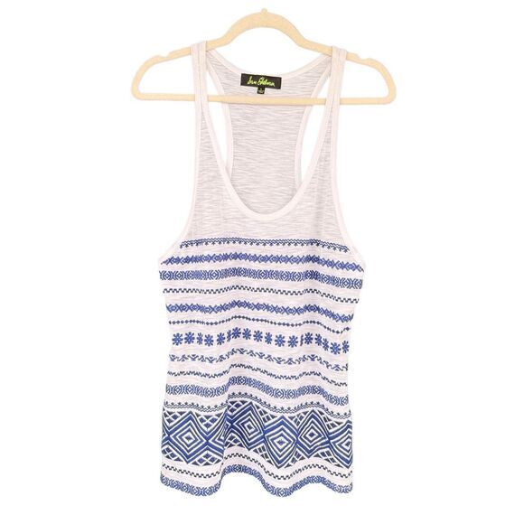 B8 Sam Edelman Women's Embroidered Racerback‎ Tank Top White Blue Size Large - Picture 1 of 7
